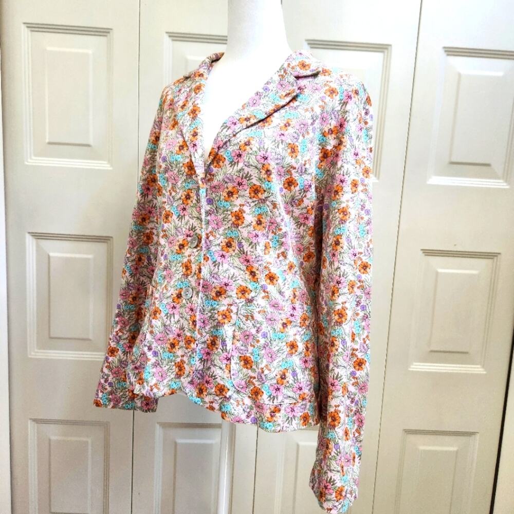 Vintage Villager Liz Claiborne Floral Stretch Blazer Jacket Pink Cotton